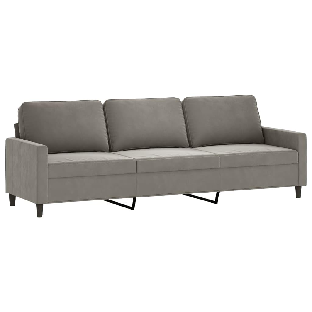 Vidaxl Modern 3-Seater Sofa In Light Gray Velvet Fabric - 82.7" Wide, Sturdy Metal Frame, Comfortable Padded Seats And Back Pillows